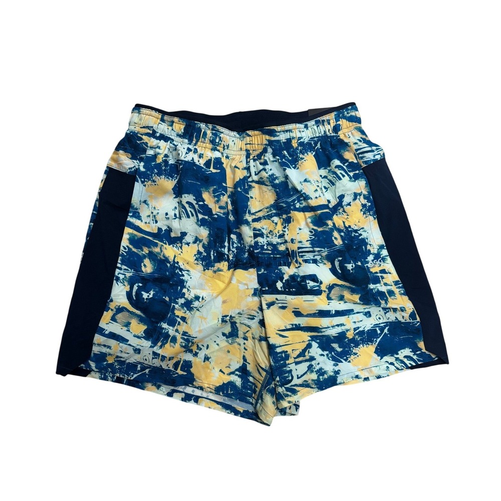 DSG Mens 5" 2-in-1 Stride Shorts Blue Yellow Abstract Print Size S NEW